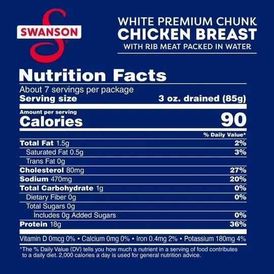 (4 Pack) Swanson White Premium Chunk Canned Chicken Breast in Water, Fully Cooked Chicken, 4.5 oz Can