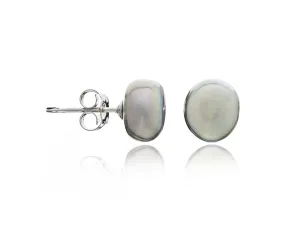 8mm Potato Pearl Studs - Silver/Grey