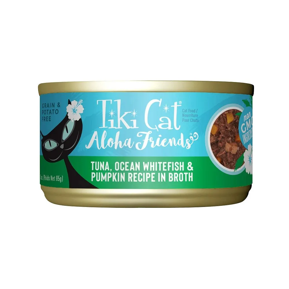 Aloha Friends Tuna, Ocean Whitefish & Pumpkin Recipe In Broth Cat Can