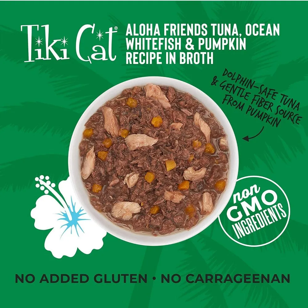 Aloha Friends Tuna, Ocean Whitefish & Pumpkin Recipe In Broth Cat Can