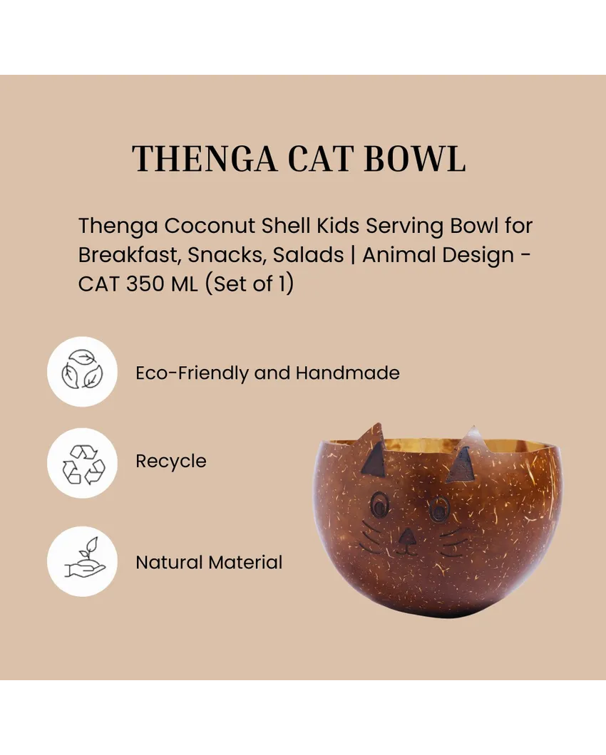 Animal Design Brown Coconut Shell Cat Bowl | 4 x 4 x 3 inches