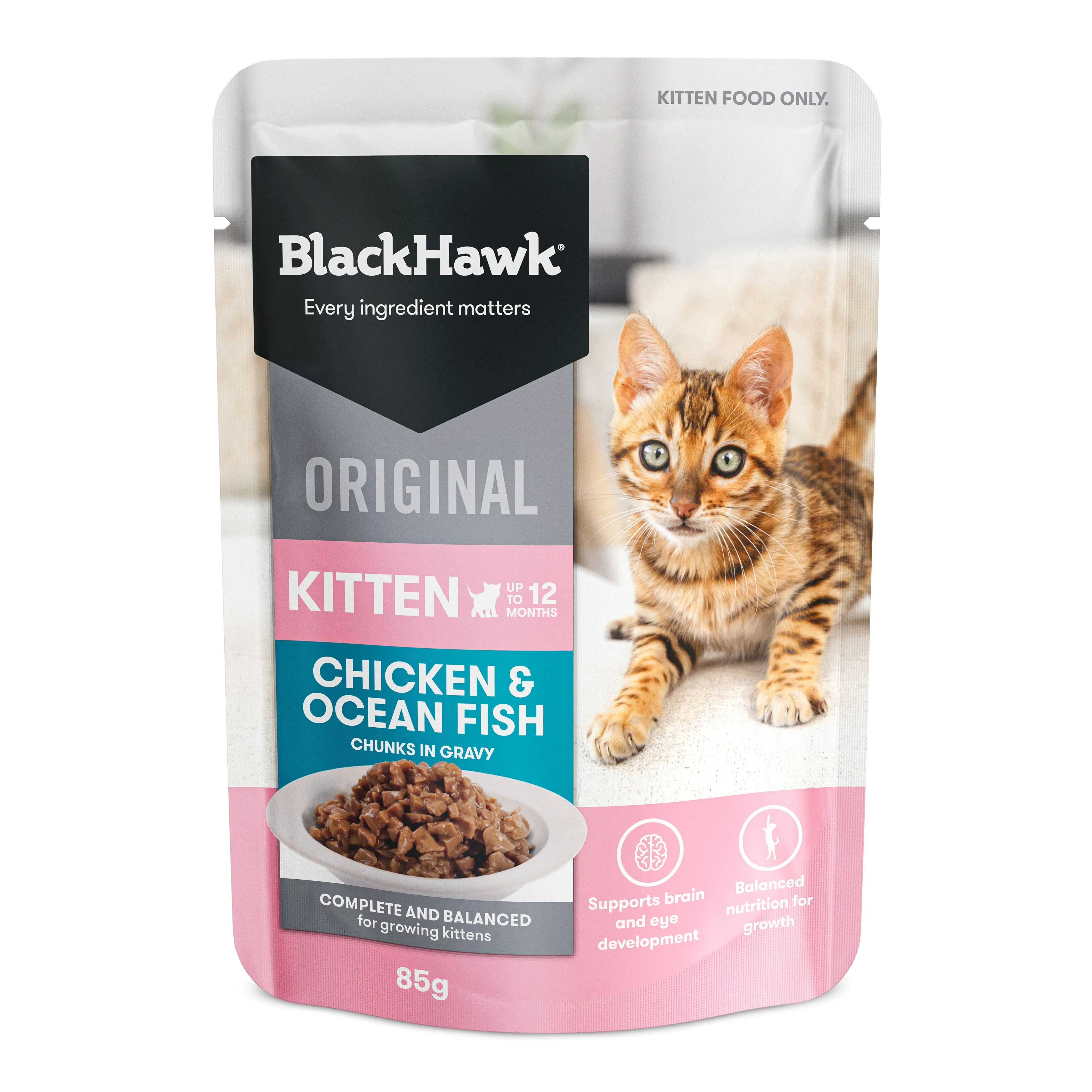 Black Hawk Chicken and Ocean Fish Kitten Wet Food 85gx12