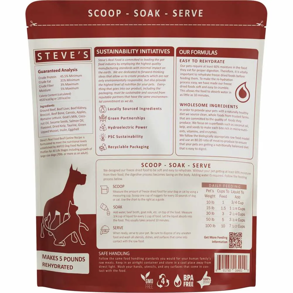 'BUNDLE DEAL FREE WIPES': Steve's Real Food Beef Grain-Free Freeze-Dried Raw Food For Cats & Dogs 20oz