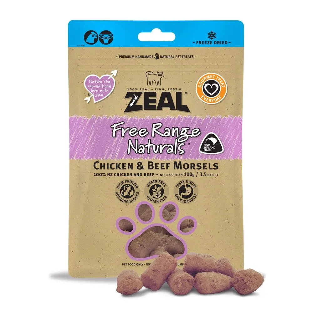 'BUNDLE DEAL': Zeal Free Range Naturals Chicken & Beef Morsels Cat Treats 100g