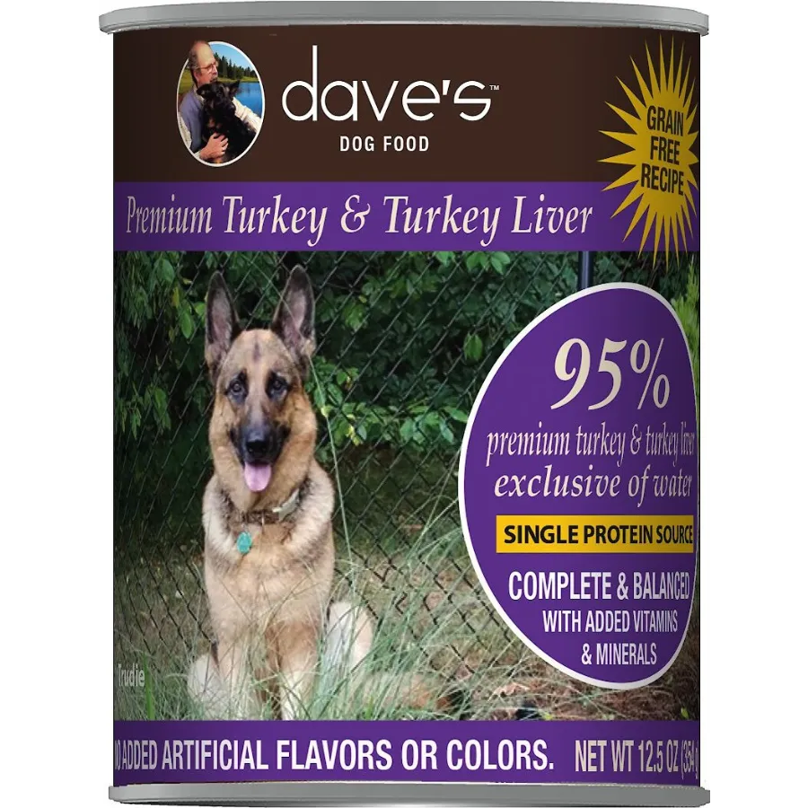 Dave's Pet Food 95% Premium Meats Grain-Free Turkey Recipe Canned Dog Food, 13-oz