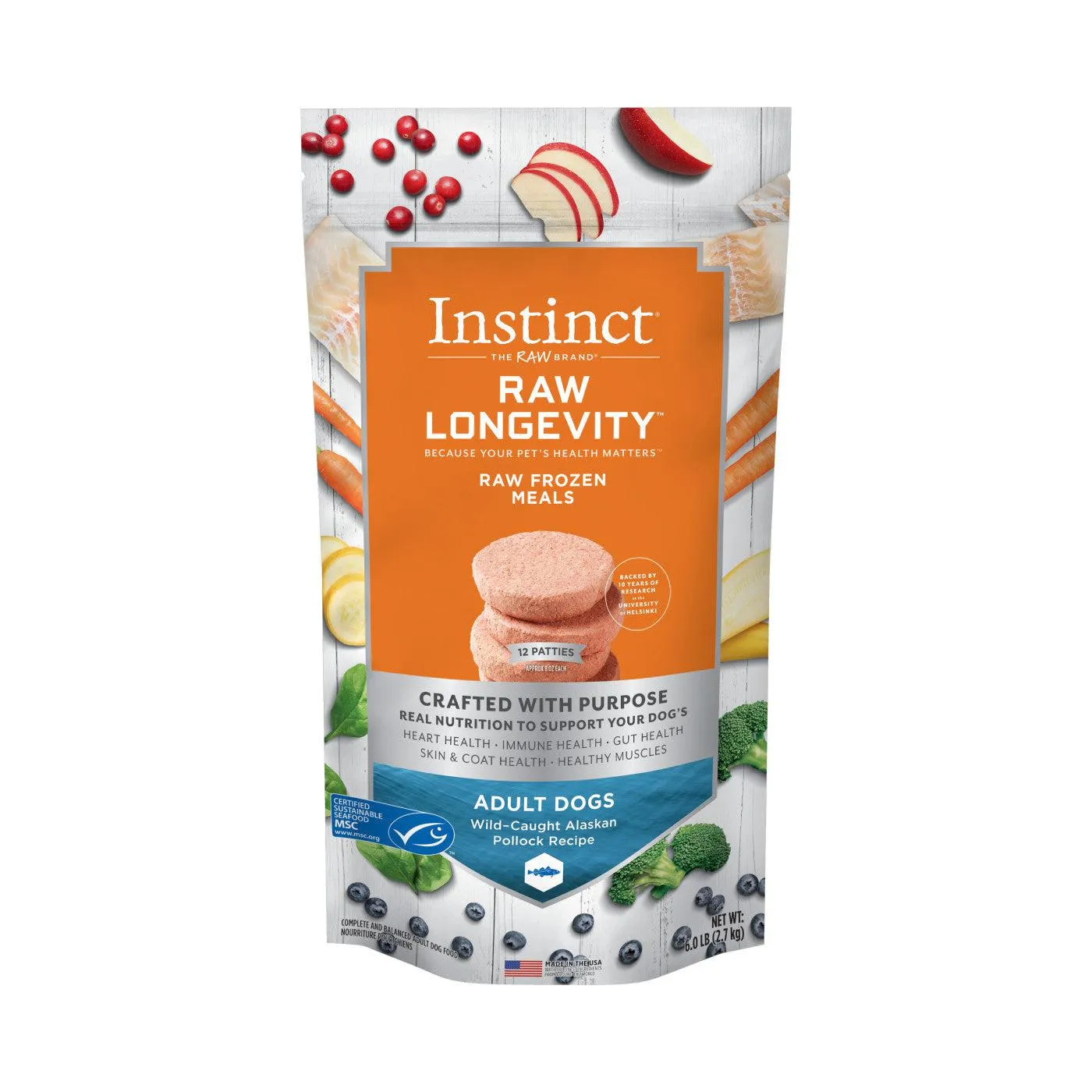 Instinct Raw Longevity Adult Frozen Pollock Patties Dog Food