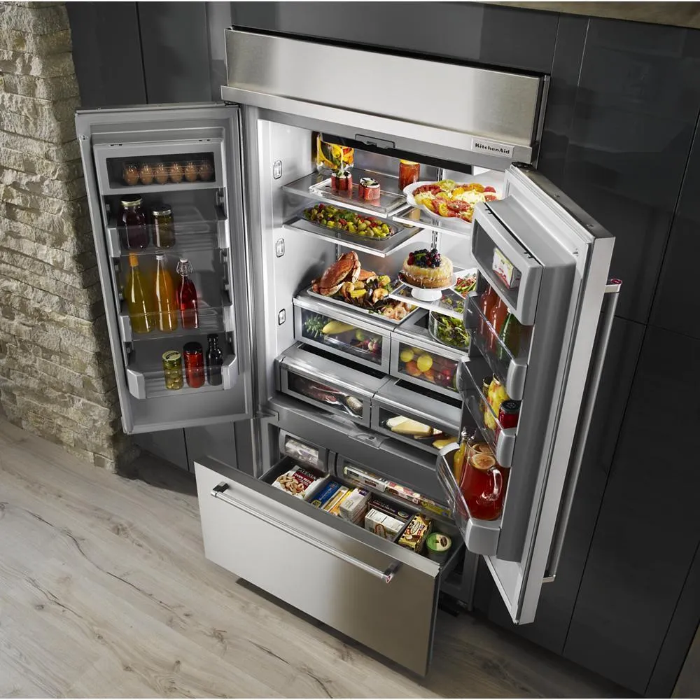 Kitchenaid KBFN502ESS 24.2 Cu. Ft. 42" Width Built-In Stainless French Door Refrigerator with Platinum Interior Design