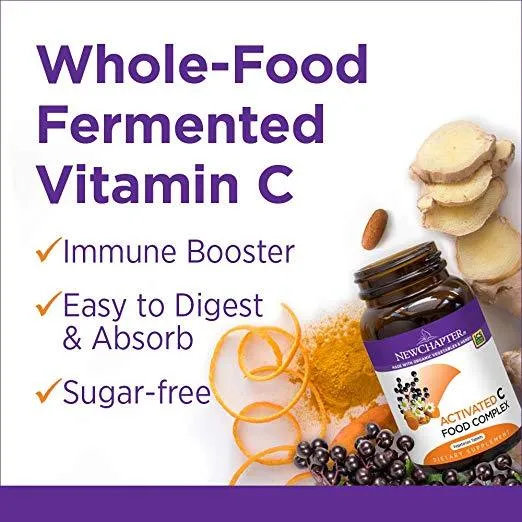 New Chapter Activated C Food Complex Whole-Food Cultured Vitamin C for Immune Support - 180 Tablets