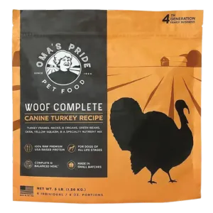 Oma's Pride Woof Complete Turkey Raw Frozen Dog Food