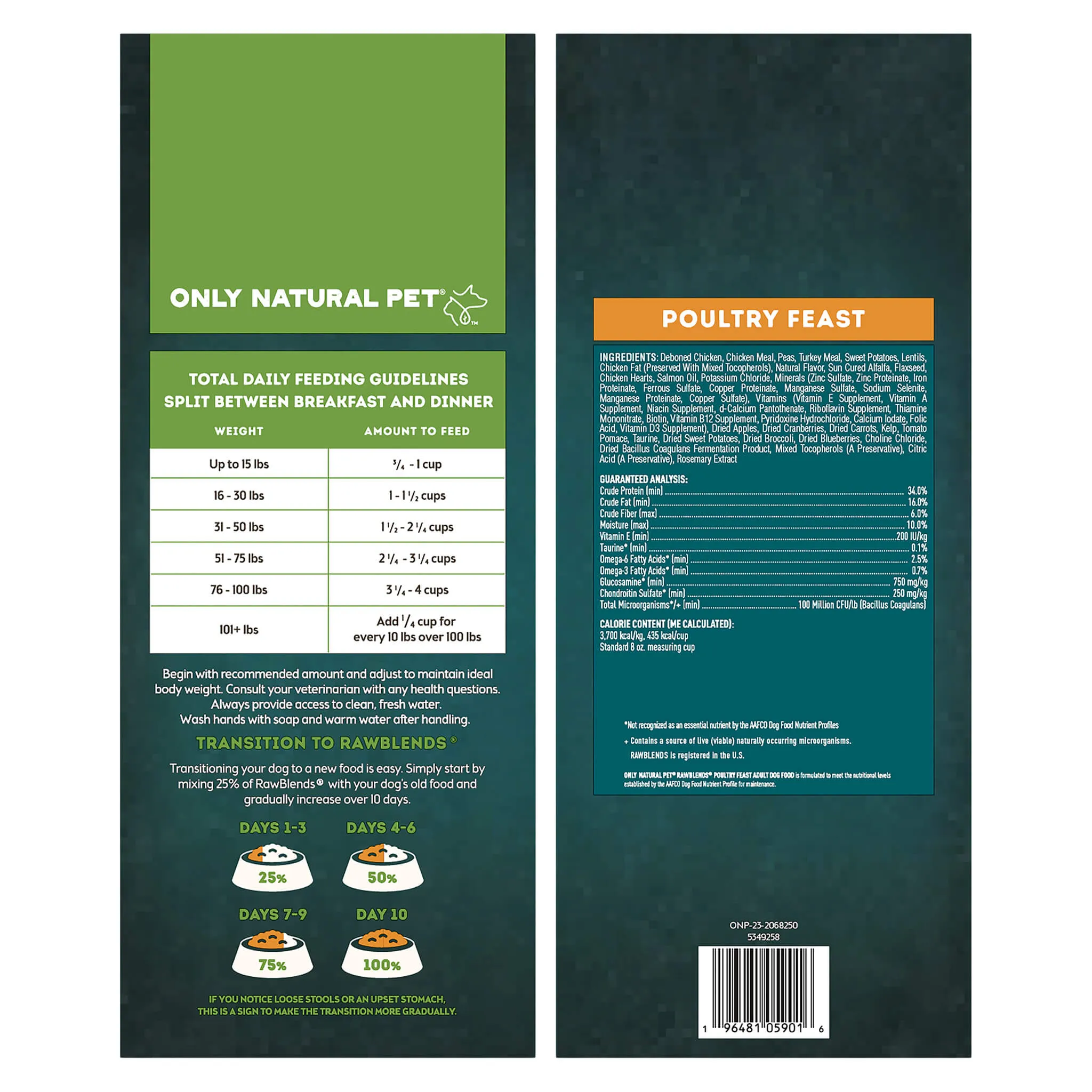 Only Natural Pet Raw Blends Chicken and Poultry Feast Raw Grain Free Dog Food