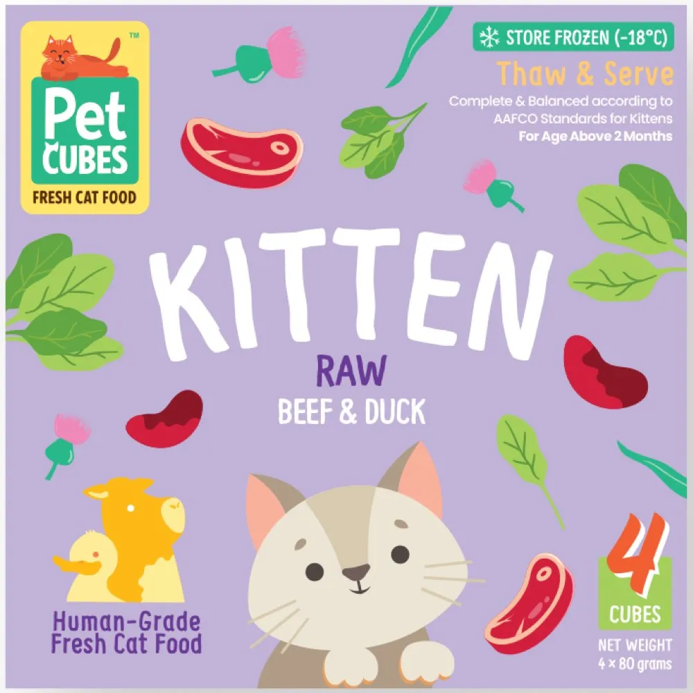 PetCubes Raw Beef & Duck Kitten Frozen Cat Food 1.28kg