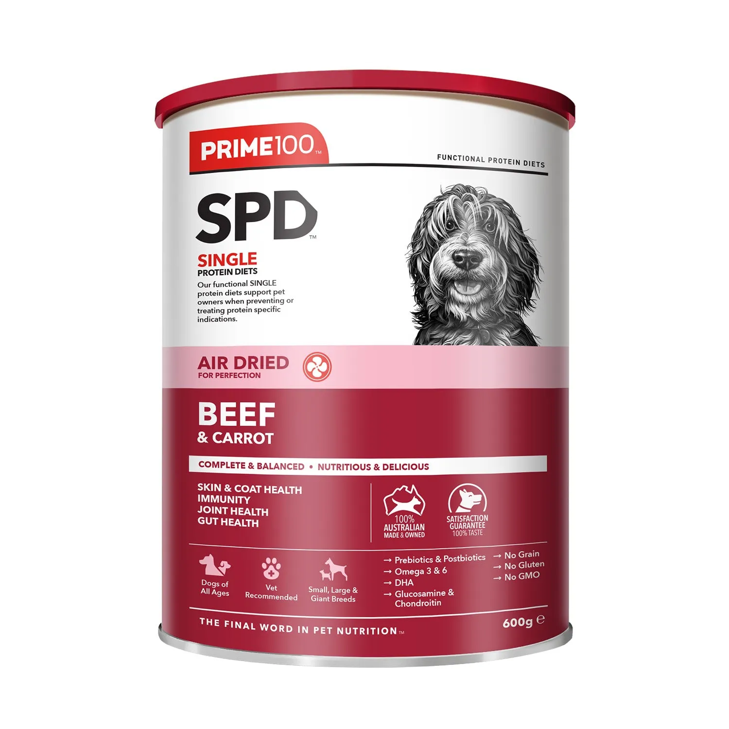 Prime100 SPD Air Dried Beef & Carrot Adult Dry Dog Food 600g