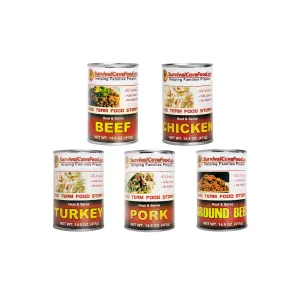 Survival Cave Mixed 12 – 14.5 oz Cans – 3 Chicken, 3 Turkey, 3 Pork, 3 Ground Beef - Ready to Eat Canned Meat - Full Case