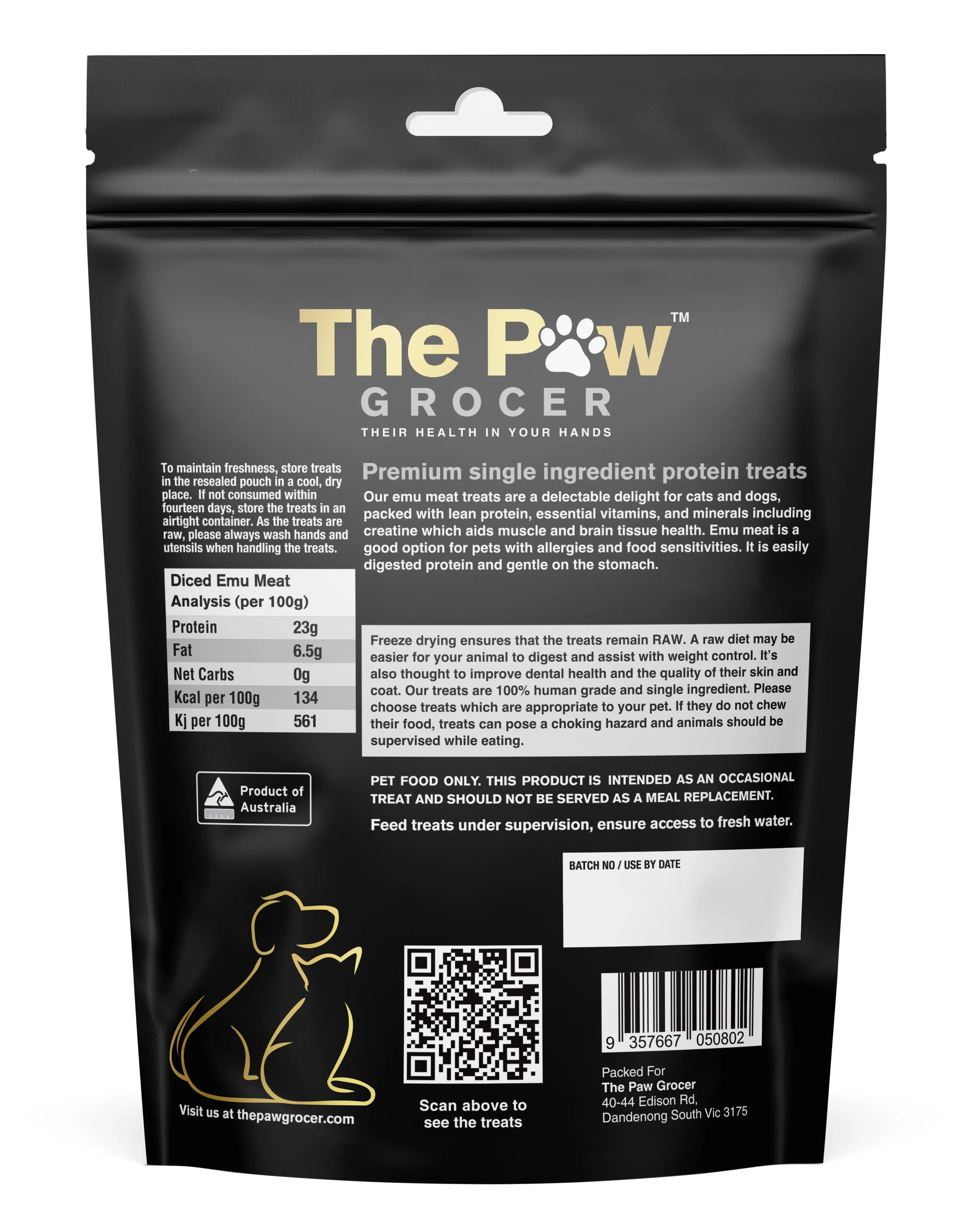 The Paw Grocer Freeze Dried Cat & Dog Treats (Emu Meat)