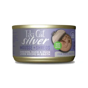 Tiki Cat Senior Silver Mousse & Shreds Chicken Duck Recipe Can