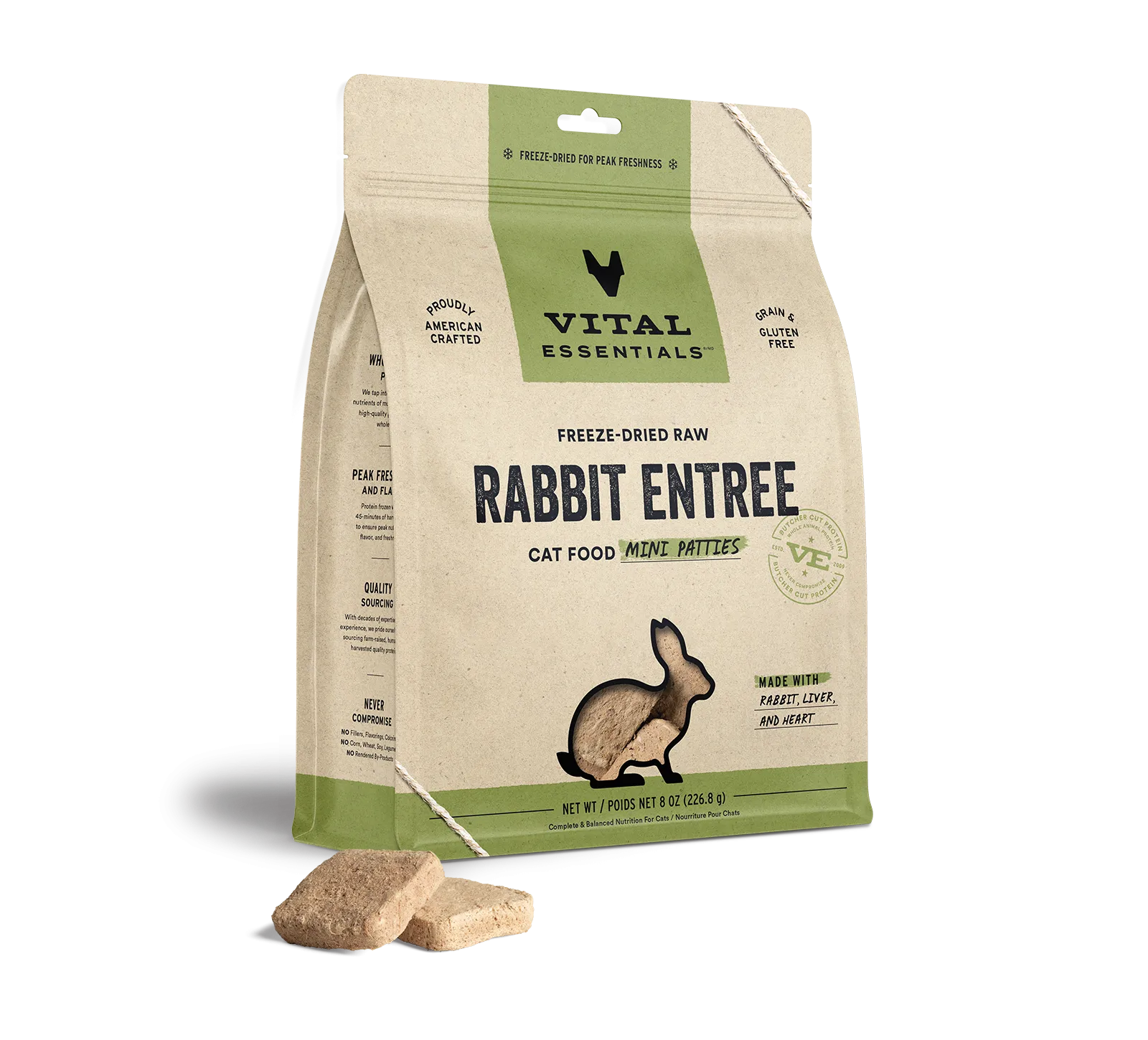 Vital Essentials Rabbit Freeze-Dried Raw Entrée Cat Food Mini Patties